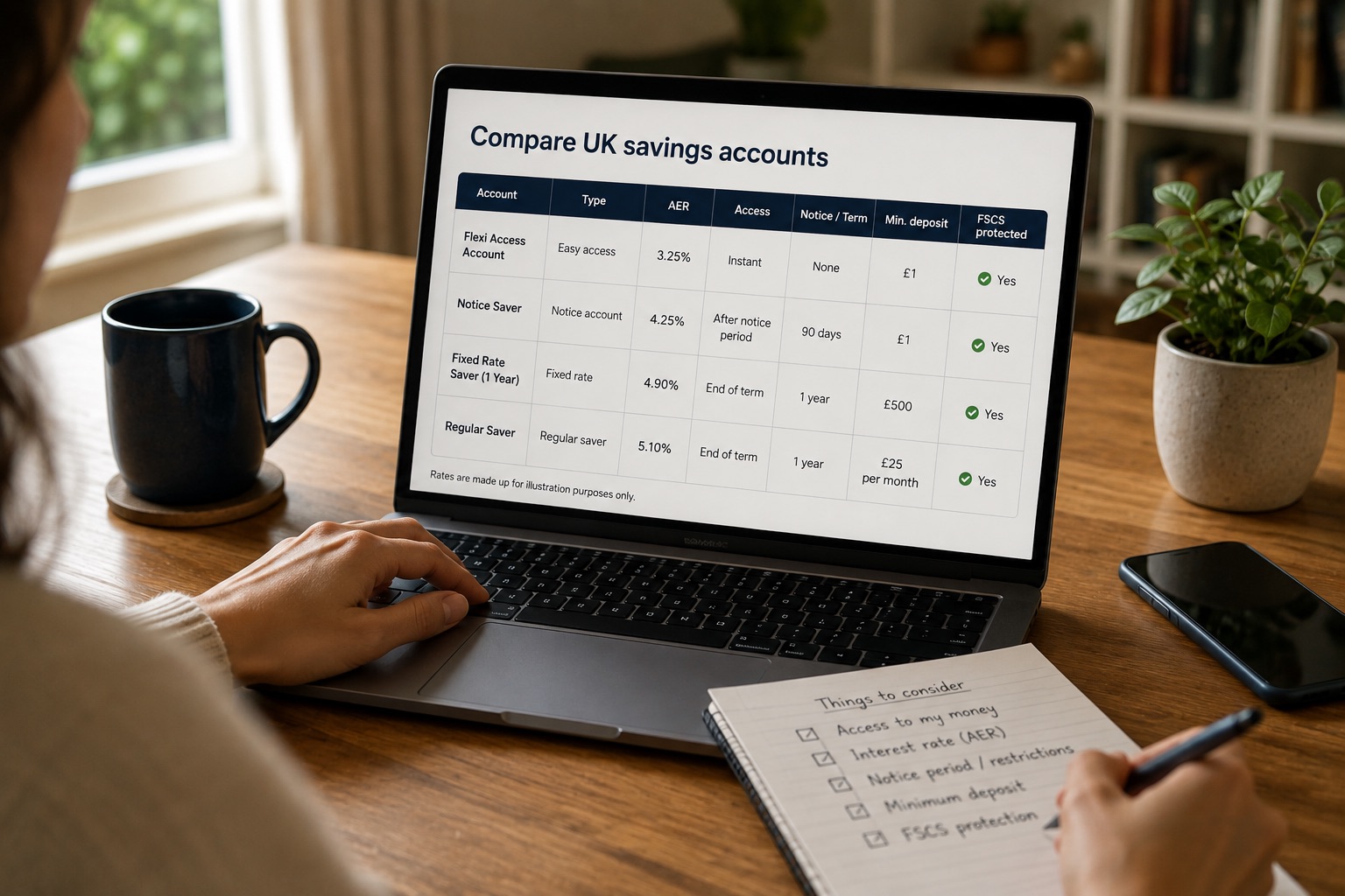 Picture of a user looking a a saving account comparison site.